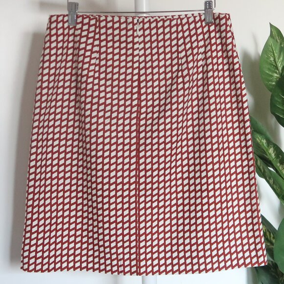 NEW Ann Taylor Factory Red & White Geometric Textured Cotton A-line Mini Skirt 6 - Picture 3 of 7
